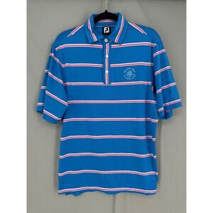 Footjoy Polo Shirt Men Small Blue Striped Orchard Park Country Club Golf Stretch